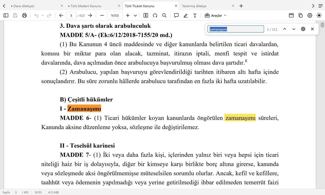 Bul: Türkçe arama, eşleşme sayısı