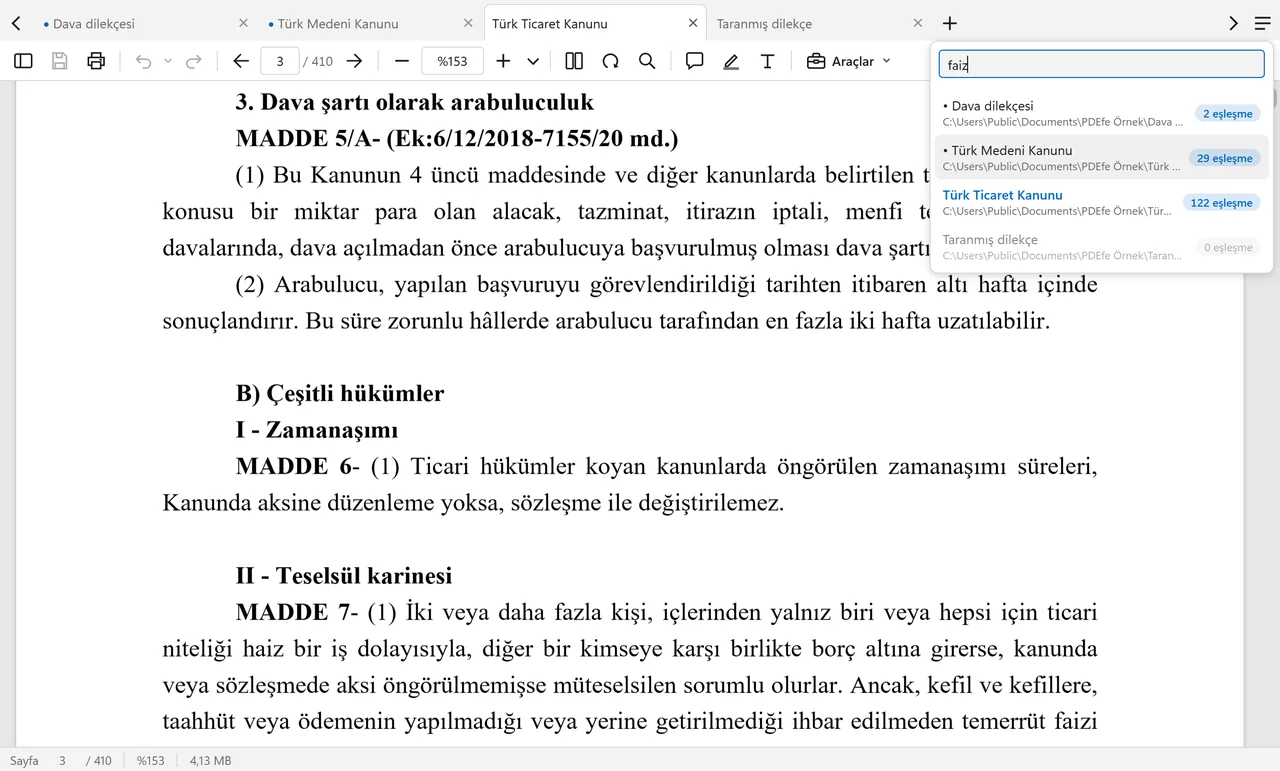 Açık belgeler listesi: tüm belgelerde arama